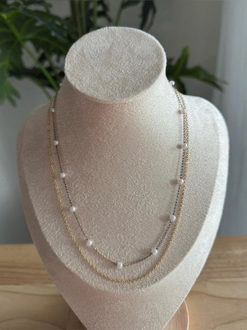 Gold Tone Layered Faux Pearl Necklace
